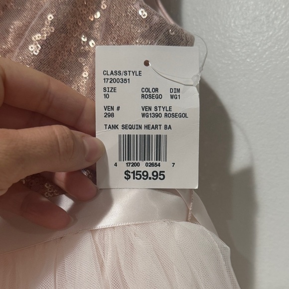 New David’s Bridal Flower Girl Tulle Dress Tie Waist Sz 10 Open Back Rose Gold - Picture 2 of 12